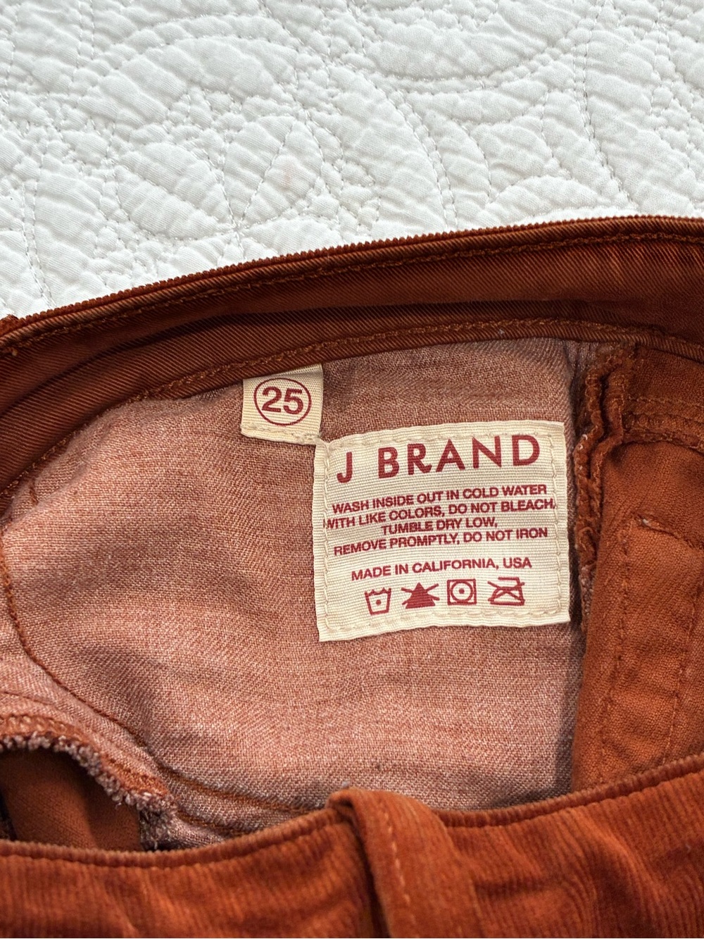 J Brand 823 Terra Cota Corduroy Flare Pants Size 25 Rust Brown Bell Bottoms - Picture 6 of 8